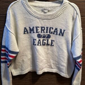 American Eagle Outfitters Cream Sweater with Blue and Red Stripes